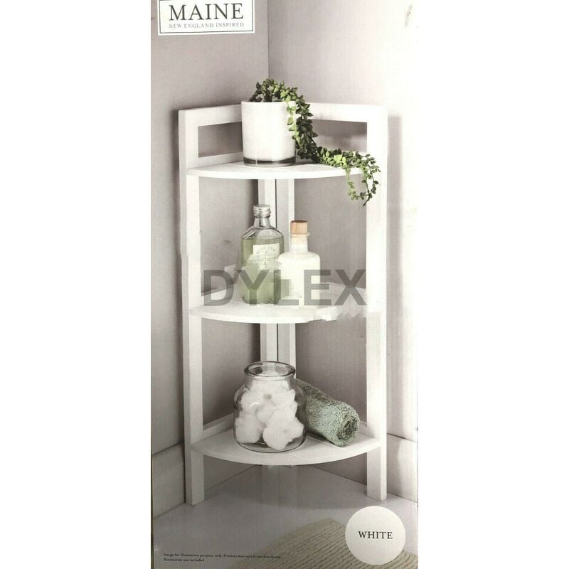 Dylex - Bathroom Corner Shelf 3 Tier Shelving Rack Unit White Display Stand Home Storage