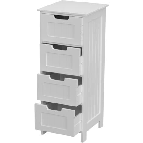 Bathroom Cupboard 4 Drawer Floor Standing Cabinet Unit Storage Wood, White