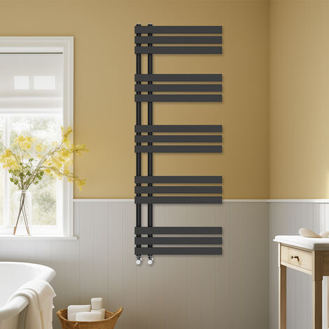 Bathroom D-shape Heated Towel Rail Designer Radiator Ladder Warmer Heating Rads 1600x600mm Black