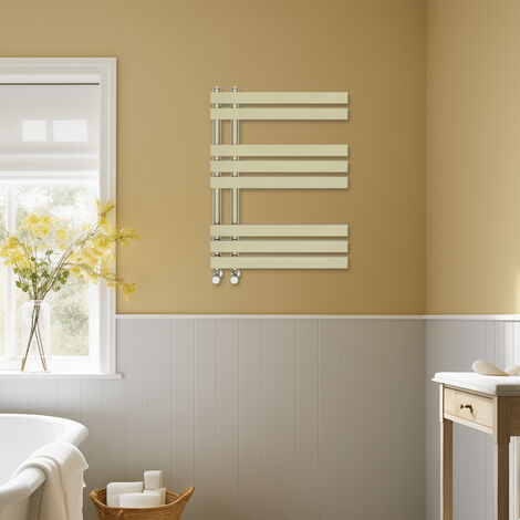 Bathroom D-shape Heated Towel Rail Designer Radiator Ladder Warmer Heating Rads 800x600mm Brushed Brass