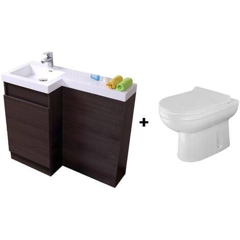 Bathroom Dark Oak Basin Vanity Unit 1000mm Left Hand - Eslo Back To Wall Toilet