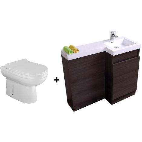 Bathroom Dark Oak Basin Vanity Unit 1000mm Right Hand - Eslo Back To Wall Toilet