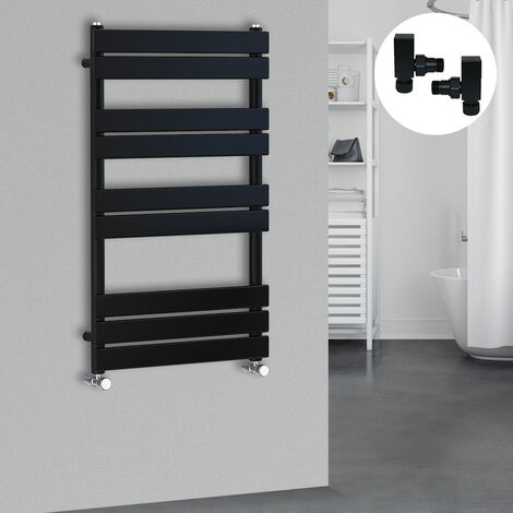 Bathroom Designer Flat Panel Heated Towel Rail Central Heating with Valves Black 1000x600mm