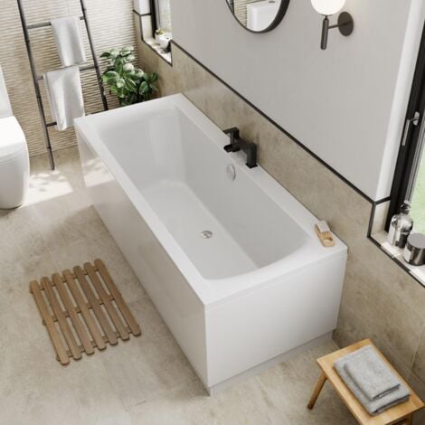 Bathroom Double Ended Straight Square Bath White Acrylic Bathtub 1700 x 750mm