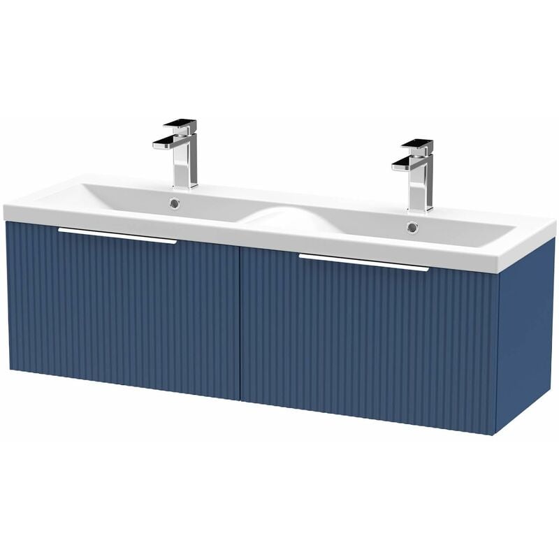 Regis - Bathroom Double Vanity Unit Wall Mounted Basin Sink 1200mm Cabinet Drawer Blue