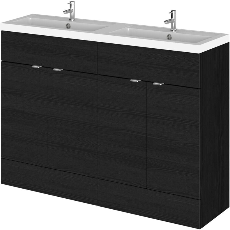 Hudson Reed Fusion Charcoal Black 1200mm Full Depth 4 Door Vanity Unit with Double Basin - CBI634