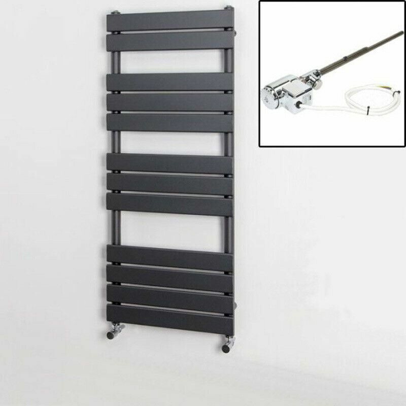 Anthracite Flat Panel Thermostatic Heated Towel Rail Electric Dual Fuel 1200 x 500mm - Duratherm