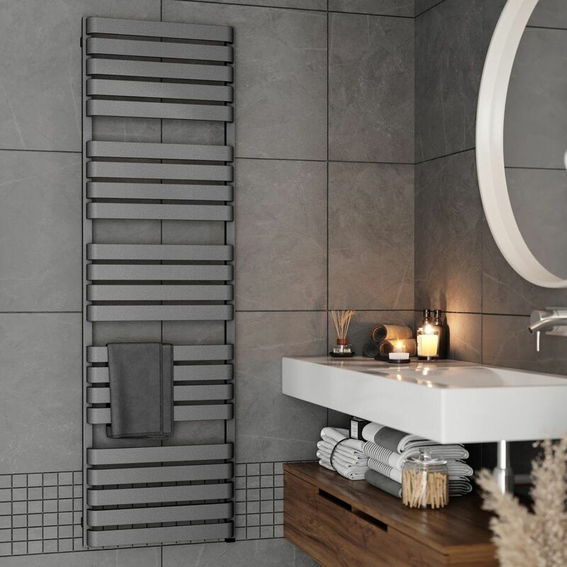 Image of Terma - Bathroom Electric Towel Radiator Designer Heated Towel Rail Flat Panel Grey - Grey