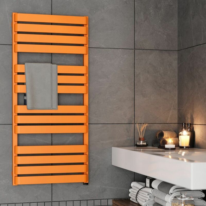 Image of Terma - Bathroom Electric Towel Radiator Designer Heated Towel Rail Flat Panel Orange - Orange