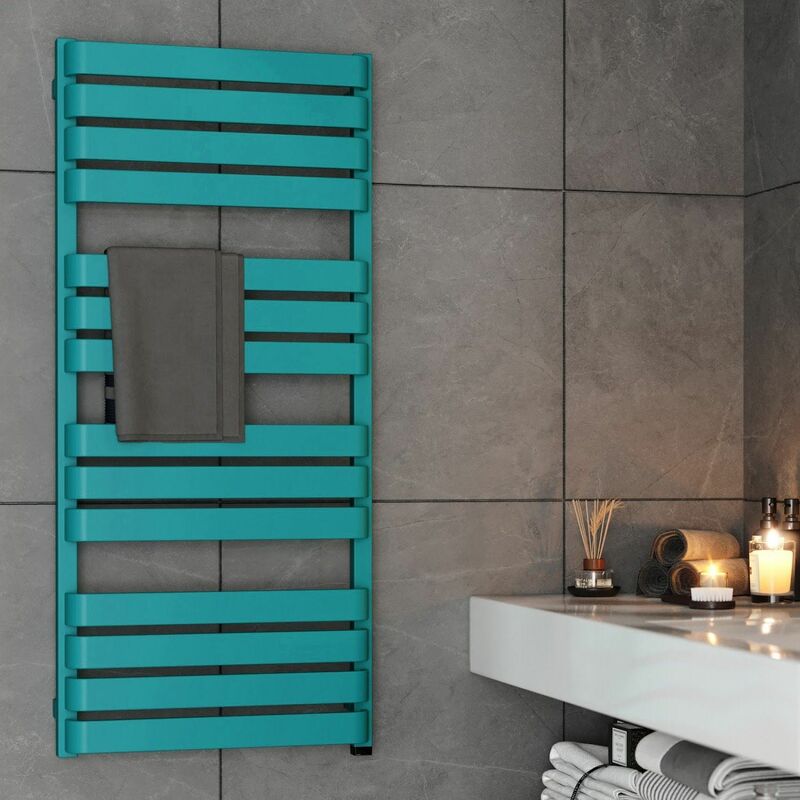 Image of Terma - Bathroom Electric Towel Radiator Designer Heated Towel Rail Flat Panel Teal - Blue