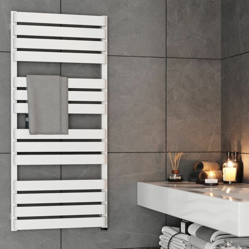 Image of Terma - Bathroom Electric Towel Radiator Designer Heated Towel Rail Flat Panel White - White