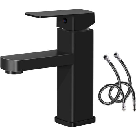 Bathroom Faucet Cold-Hot Water Available Sink Faucet Black Durable Copper Surface Hand Wash Faucet Removable Convenient for Cleaning or Replacing.