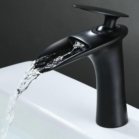 Bathroom Faucet Hot and Cold Basin Mixer Tap Single Screw Brass Faucet Black Finish（with Hose）