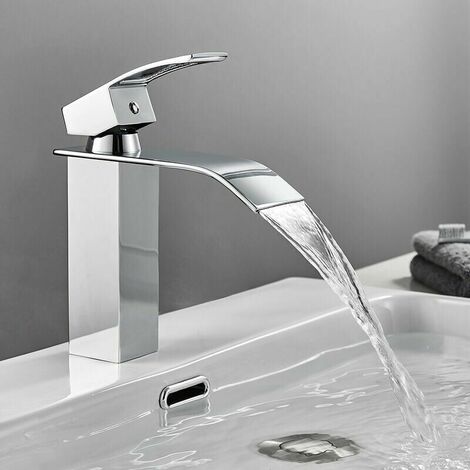 Bathroom Faucet Single Hole Waterfall Faucet Basin Mixer Tap Hand Basin Faucet with Copper Single Lever Hot and Cold Water Mixer Tap