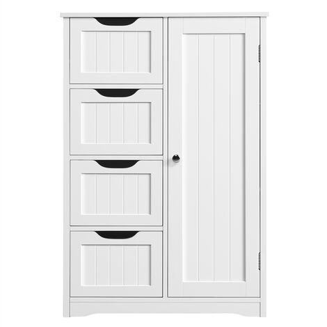 main image of "Bathroom Floor Cabinet 4 Drawers & Cupboard Bathroom Storage Unit Hallway Kitchen"