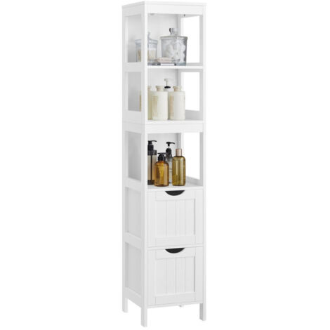 Bathroom Floor Cabinet, Freestanding Bathroom Storage Unit with 2 Drawers & 3 Open Compartments, for Bathroom, Living Room & Kitchen