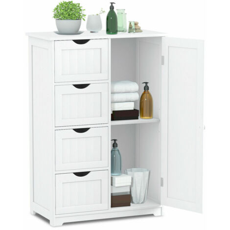 main image of "Bathroom Floor Cabinet Storage Cupboard Organizer W/Adjustable Shelf & 4 Drawers"