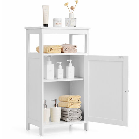 Bathroom Floor Cabinet Wooden Storage Cupboard Sofa Side Table Adjustable Shelf