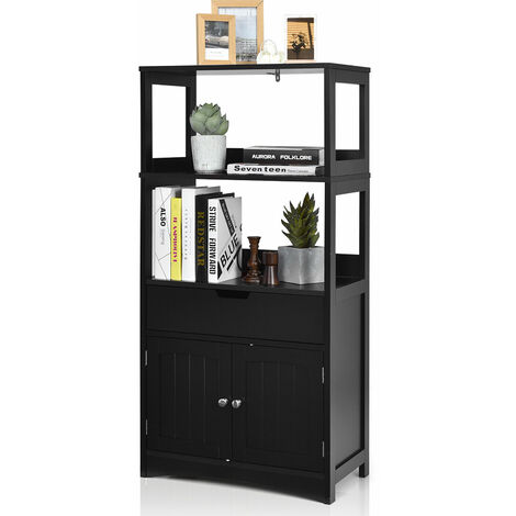 Bathroom Floor Cabinet Wooden Tall Storage Cupboard Freestanding 2 Open Shelves