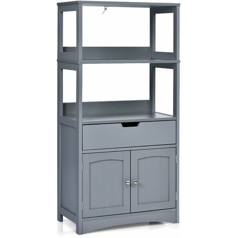Bathroom Floor Cabinet Wooden Tall Storage Cupboard Freestanding 2 Open Shelves
