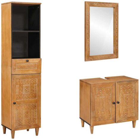 Bathroom Furniture Set with Drawer 3 pcs Brown Solid mango wood vidaXL