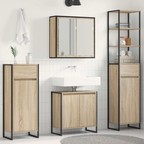 Bathroom Furniture Set with Drawer Sonoma Oak Engineered Wood vidaXL