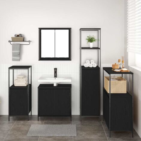Bathroom Furniture Set with Shelf Wall-mounted 5 pcs Black oak vidaXL