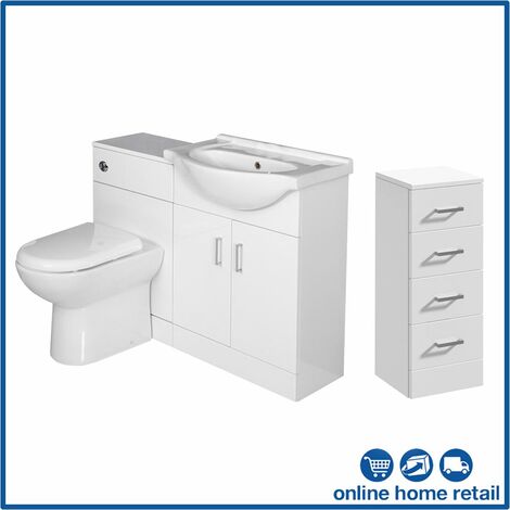Bathroom Furniture Toilet Vanity Unit Drawer Cabinet White Gloss - White