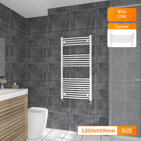 Bathroom Heated Towel Rail Radiator Curved White Ladder Warmer 1200x600mm