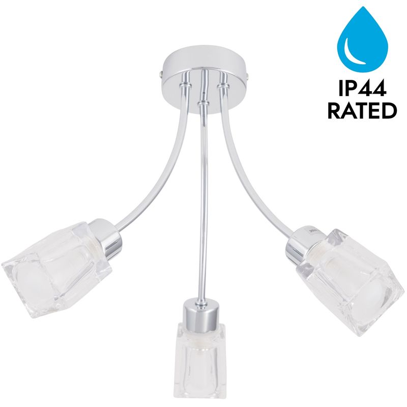 Chrome 3 Light Ip44 Ceiling Fitting With Ice Cube Glass Shades 57714