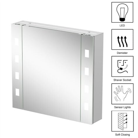 Bathroom LED Mirror Cabinet Demister Shaver Socket Aluminium IP44 600 x 650mm