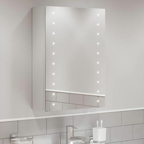 Bathroom LED Mirror Cabinet Illuminated Shaver Socket Demister Pad 700 x 500mm - Silver