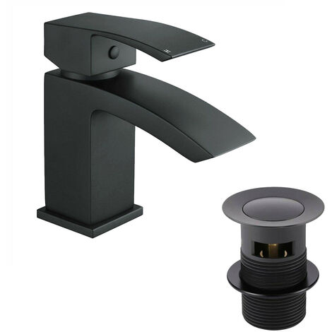 main image of "Bathroom Luxury Black Matt Basin Sink Mono Mixer Single Lever Tap & Waste"