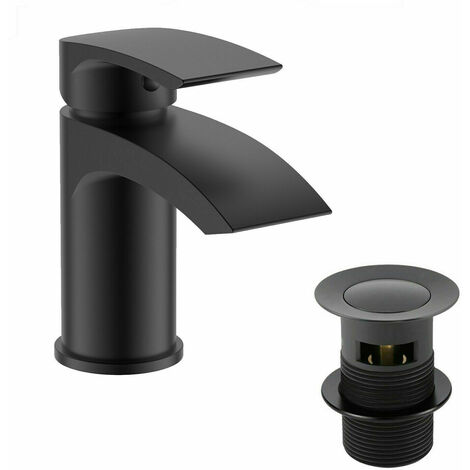 GRAVAHAUS Bathroom Luxury Black Matt Basin Sink Mono Mixer Single Lever Tap & Waste