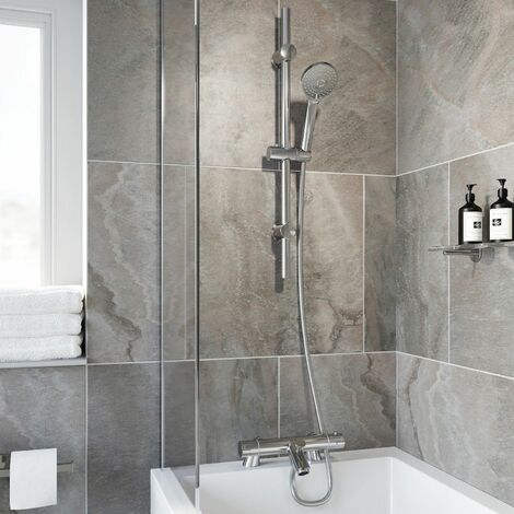 main image of "Bathroom Luxury Chrome Thermostatic Bath Shower Mixer Valve Single Head Riser"