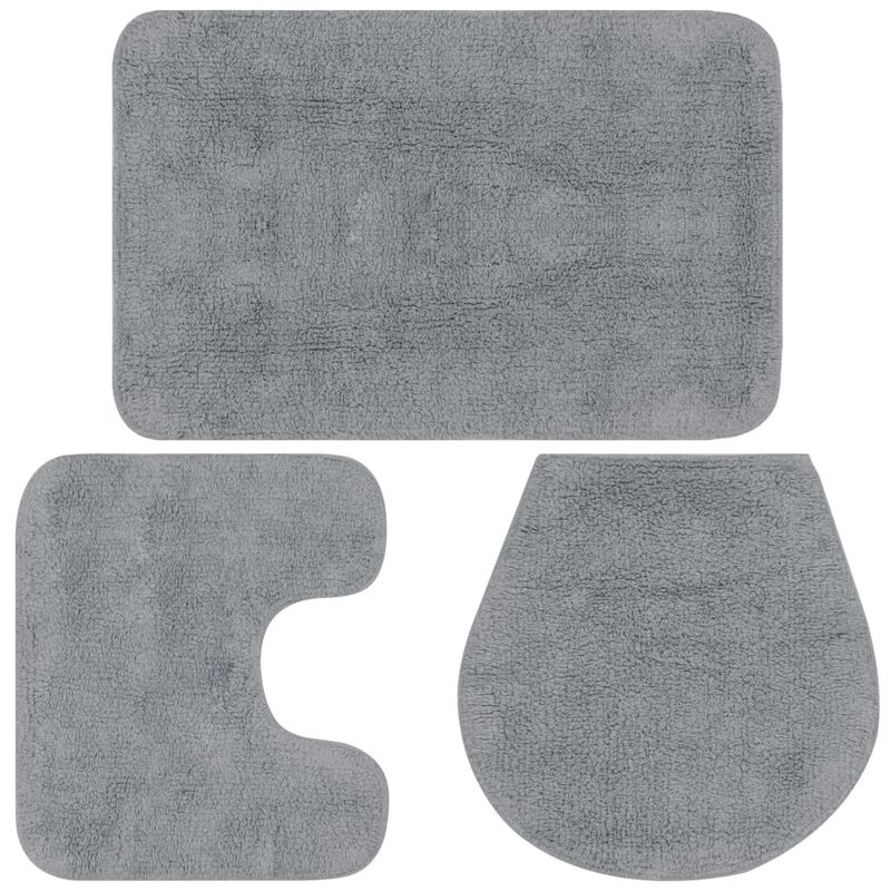 Bathroom Mat Set 3 Pieces Fabric Grey Vidaxl