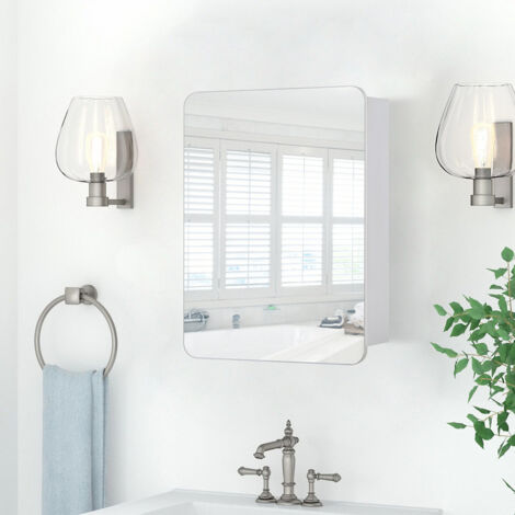 Bathroom Mirror Cabinet 1 Door 40x14x56cm Wall Mounted Bathroom Cabinet with Magnification Mirror White