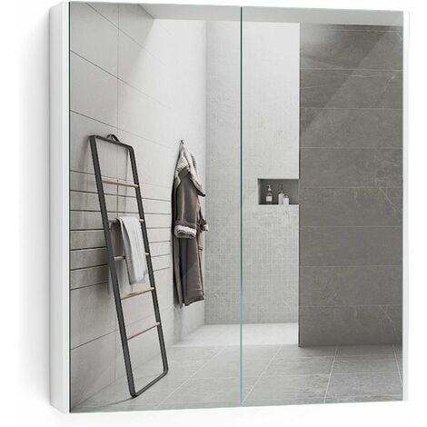 main image of "Bathroom Mirror Cabinet 2 Doors Storage Cupboard Wall Mounted Medicine Cabinet"