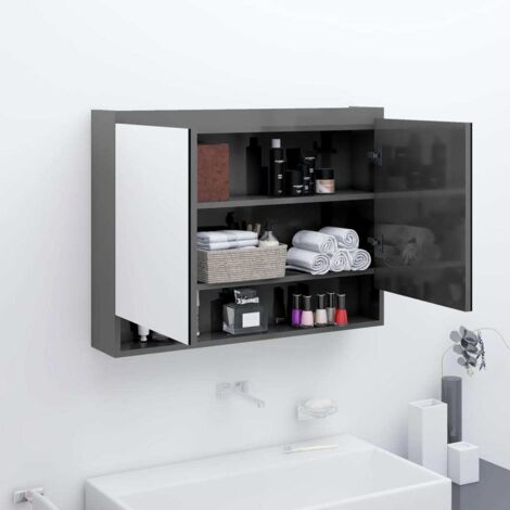 Bathroom Mirror Cabinet 80x15x60 cm MDF Shining Grey vidaXL