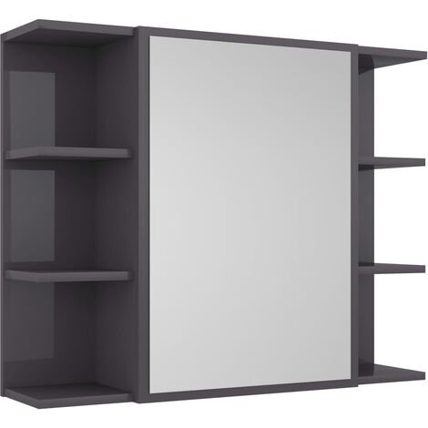 Bathroom Mirror Cabinet High Gloss Grey 80x20.5x64 cm Chipboard