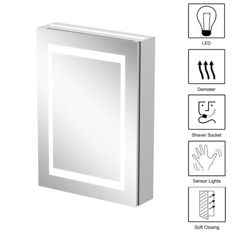 Bathroom Mirror Cabinet LED Illuminated Wall Mounted Demister IP44 500 x 700mm
