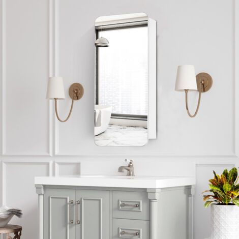 Bathroom Mirror Cabinet with Magnifying Vanity Mirror 3X, 3 Shelves Bathroom Wall Cabinet, Single Door, Wall Mounted, White