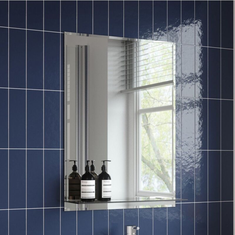 Bathroom Mirror Wall Modern Frameless Bevelled Rectangle Glass Shelf 500x700