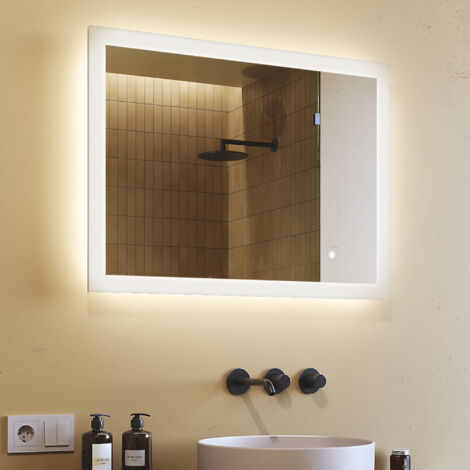 Bathroom Mirror LED 80x60cmWall mounted mirror with Touch Switch DUAL LED