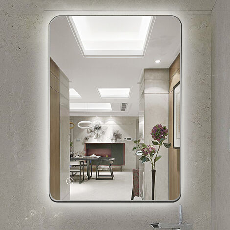 BATHROOM MIRROR, LED LIGHT SENSOR, DEMISTER 50 X 70CM