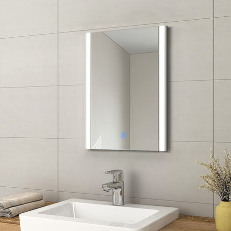 Bathroom Mirror with LED Lights 400 x 500 mm Bathroom Wall Mirror with Touch Sensor and 3 Colors Dimmable IP44 Bathroom Vanity Mirror with USB socket