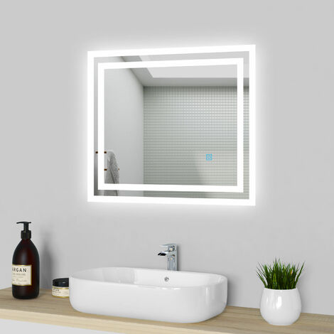 Bathroom Mirror with LED Lights and Demister Touch Sensor Wall Mounted Bathroom Mirrors Vanity Mirror - 600x500mm