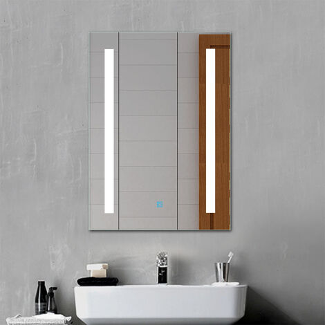 main image of "Bathroom Mirror with LED Lights Demister Pad Touch Control Wall Mount Vertical"