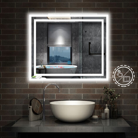 Bathroom Mirror with Lights Anti Fog Touch Sensor Wall Mounted LED Bathroom Mirrors - 600x500mm Dimmable 3 Colour
