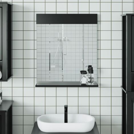 Bathroom Mirror with Shelf BERG Black 60x12x70 cm Solid Wood vidaXL